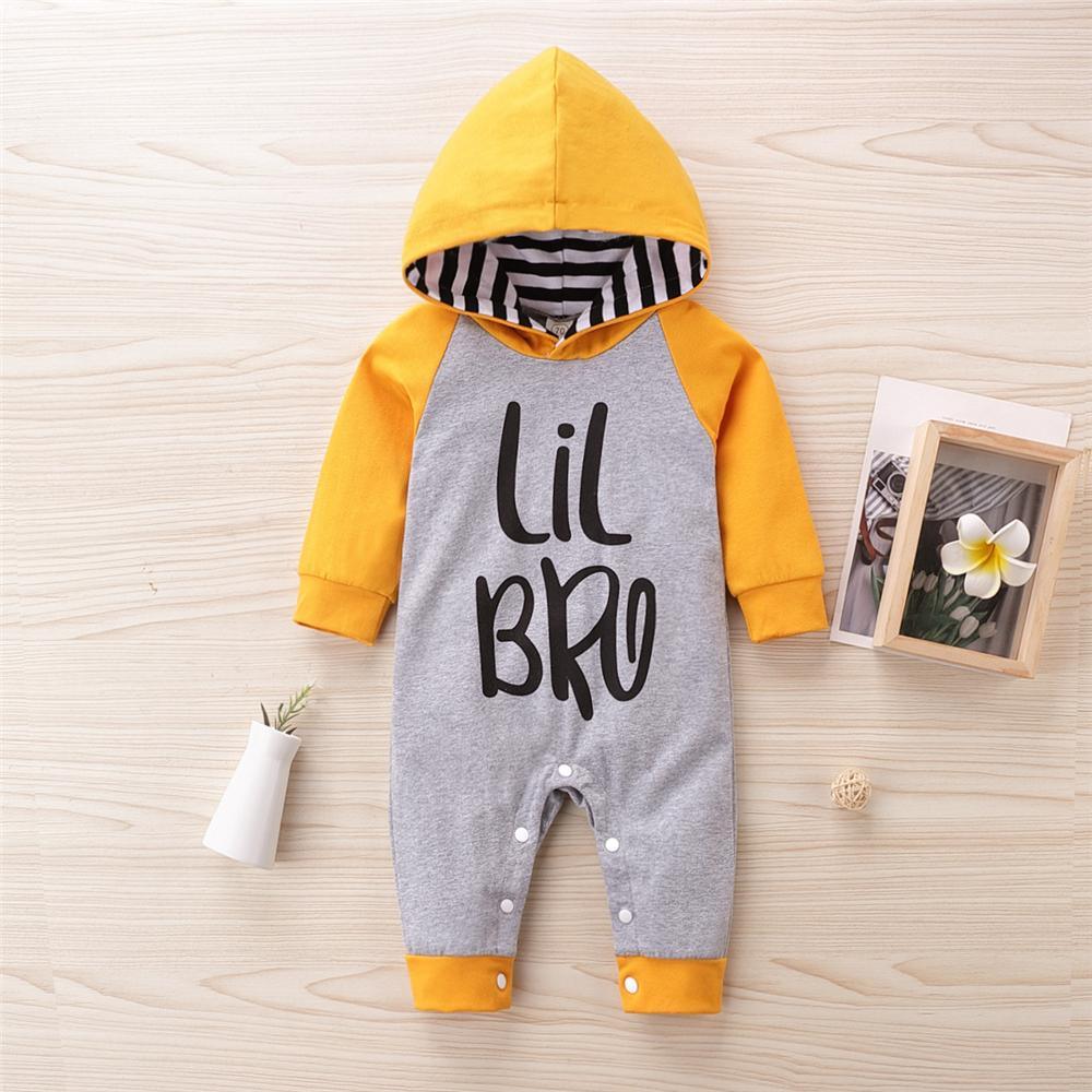 Baby Boys Letter Printed Striped Hooeded Romper Wholesale Clothing Baby - PrettyKid