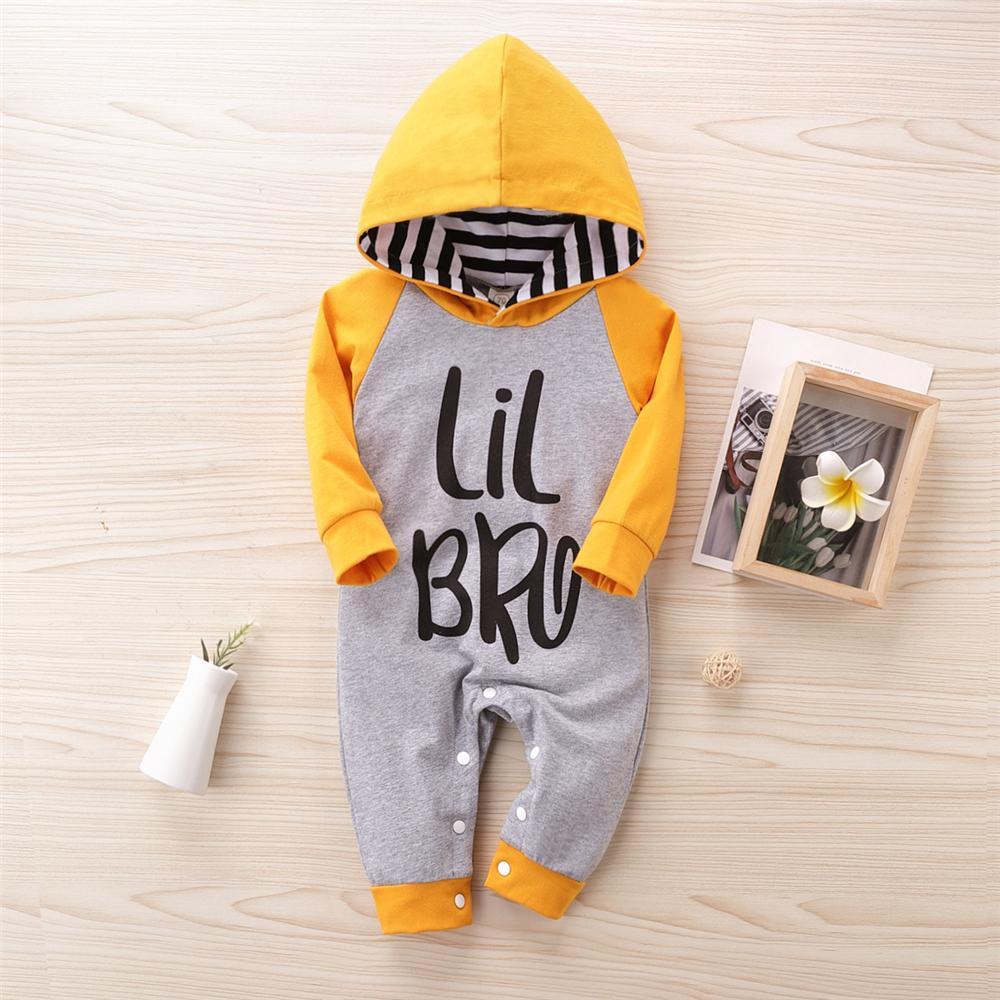 Baby Boys Letter Printed Striped Hooeded Romper Wholesale Clothing Baby - PrettyKid