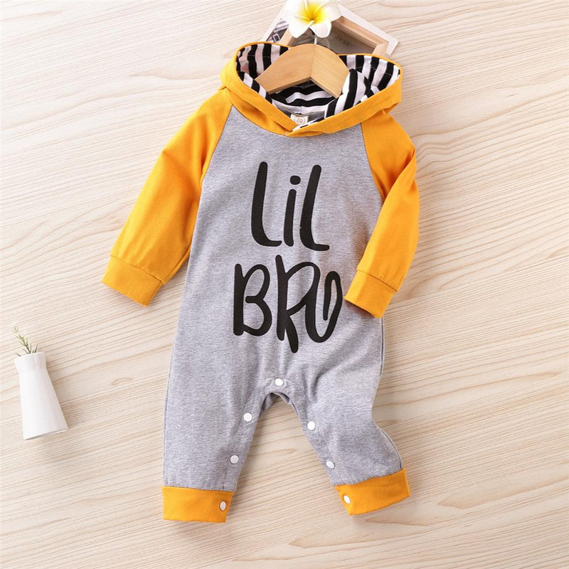 Baby Boys Letter Printed Striped Hooeded Romper Wholesale Clothing Baby - PrettyKid