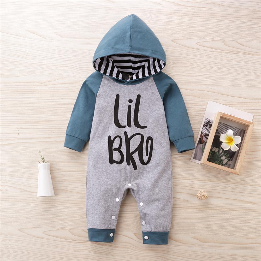 Baby Boys Letter Printed Striped Hooeded Romper Wholesale Clothing Baby - PrettyKid