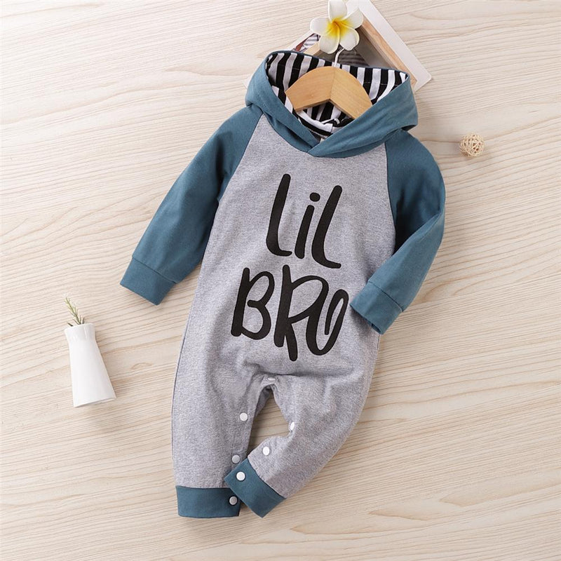 Baby Boys Letter Printed Striped Hooeded Romper Wholesale Clothing Baby - PrettyKid