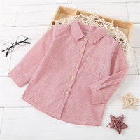 Unisex Letter Printed Striped Lapel Long Sleeve Shirt Boutique Kids Clothes Wholesale - PrettyKid