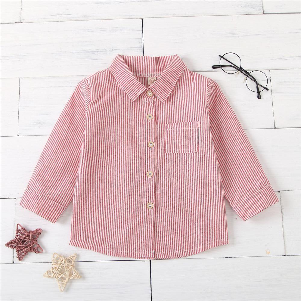 Unisex Letter Printed Striped Lapel Long Sleeve Shirt Boutique Kids Clothes Wholesale - PrettyKid