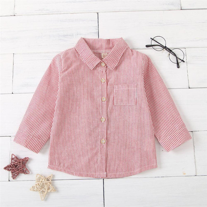 Unisex Letter Printed Striped Lapel Long Sleeve Shirt Boutique Kids Clothes Wholesale - PrettyKid