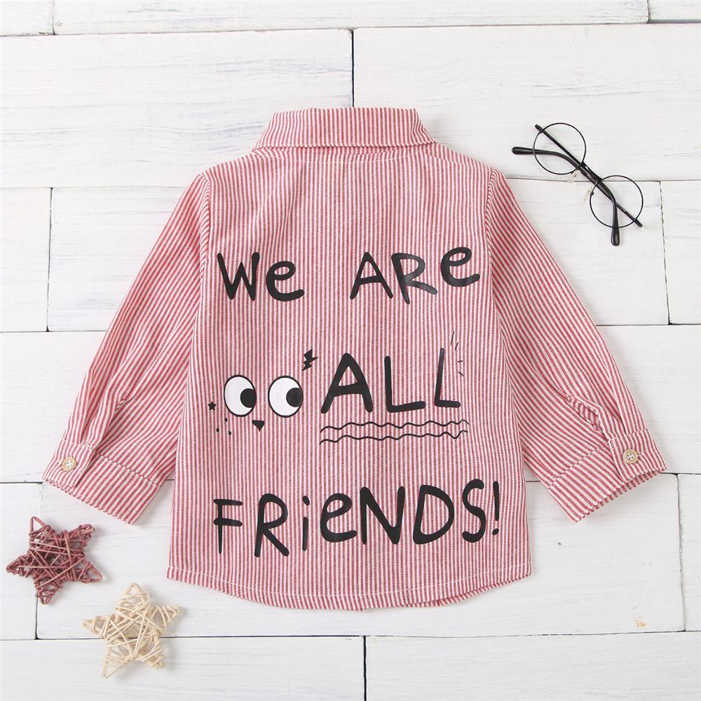 Unisex Letter Printed Striped Lapel Long Sleeve Shirt Boutique Kids Clothes Wholesale - PrettyKid