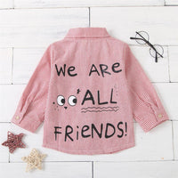 Unisex Letter Printed Striped Lapel Long Sleeve Shirt Boutique Kids Clothes Wholesale - PrettyKid