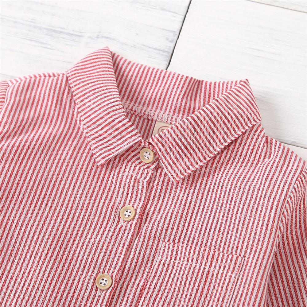 Unisex Letter Printed Striped Lapel Long Sleeve Shirt Boutique Kids Clothes Wholesale - PrettyKid