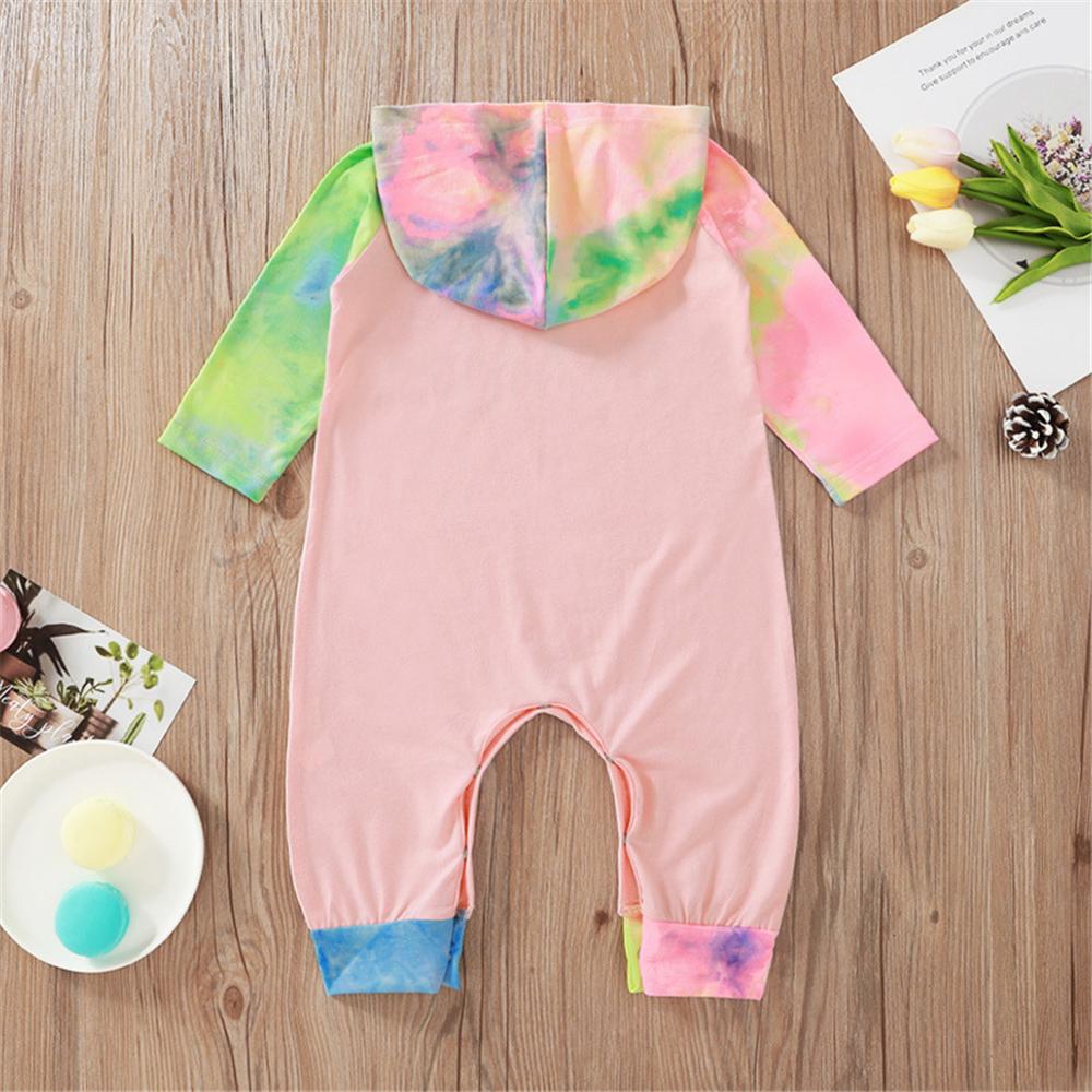 Baby Girls Letter Printed Tie Dye Hooded Long Sleeve Romper Wholesale Baby - PrettyKid