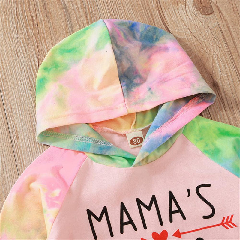 Baby Girls Letter Printed Tie Dye Hooded Long Sleeve Romper Wholesale Baby - PrettyKid