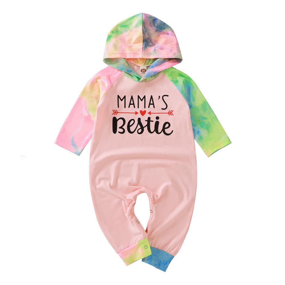 Baby Girls Letter Printed Tie Dye Hooded Long Sleeve Romper Wholesale Baby - PrettyKid