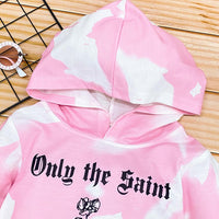 Girls Letter Printed Tie Dye Hooded Long Sleeve Tops Girl Wholesale - PrettyKid