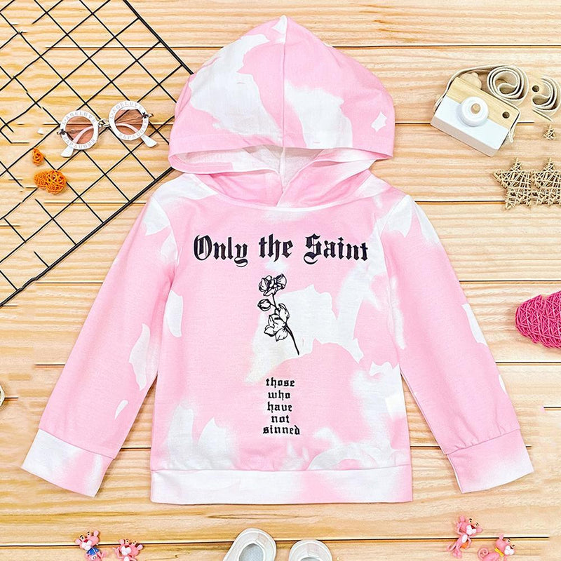 Girls Letter Printed Tie Dye Hooded Long Sleeve Tops Girl Wholesale - PrettyKid