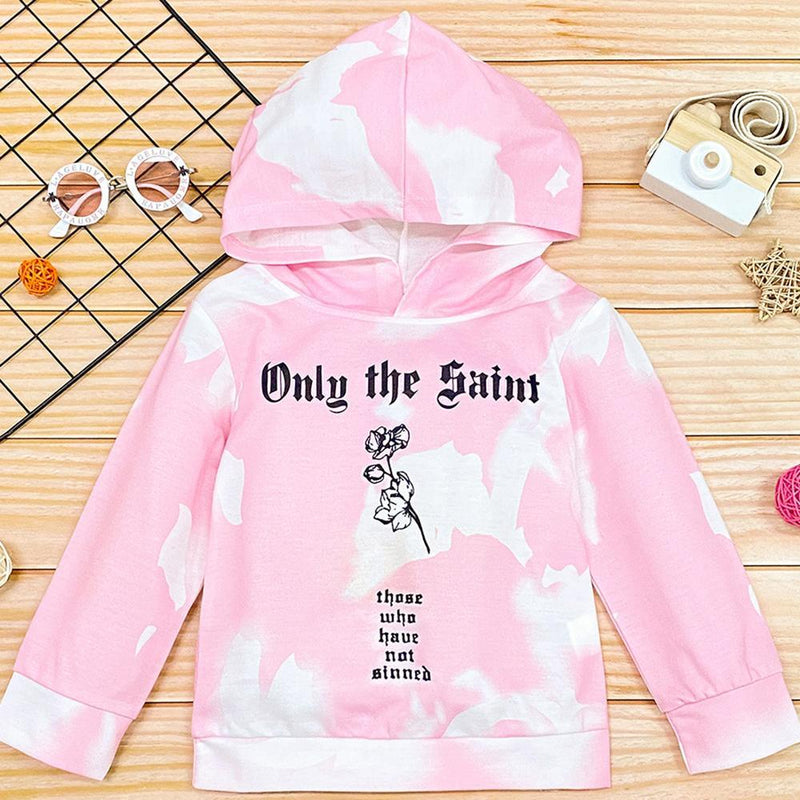 Girls Letter Printed Tie Dye Hooded Long Sleeve Tops Girl Wholesale - PrettyKid