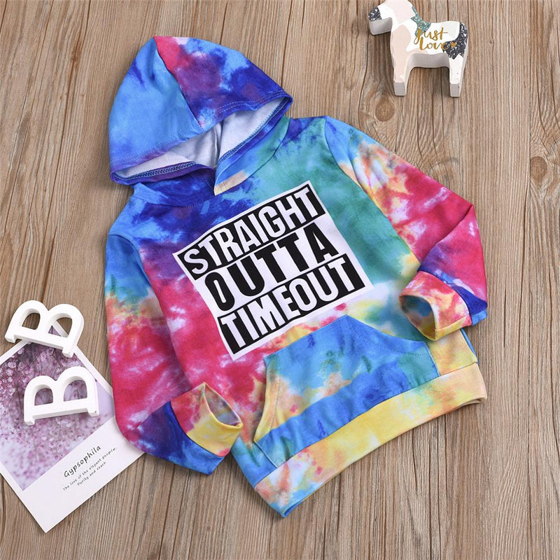 Girls Letter Printed Tie Dye Hooded Top Baby Girl Wholesale - PrettyKid