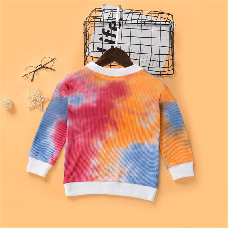 Girls Letter Printed Tie Dye Long Sleeve T-shirt Cheap Childrens Clothes Wholesale - PrettyKid