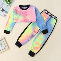 Girls Letter Printed Tie Dye Long Sleeve Tops & Pants Wholesale - PrettyKid