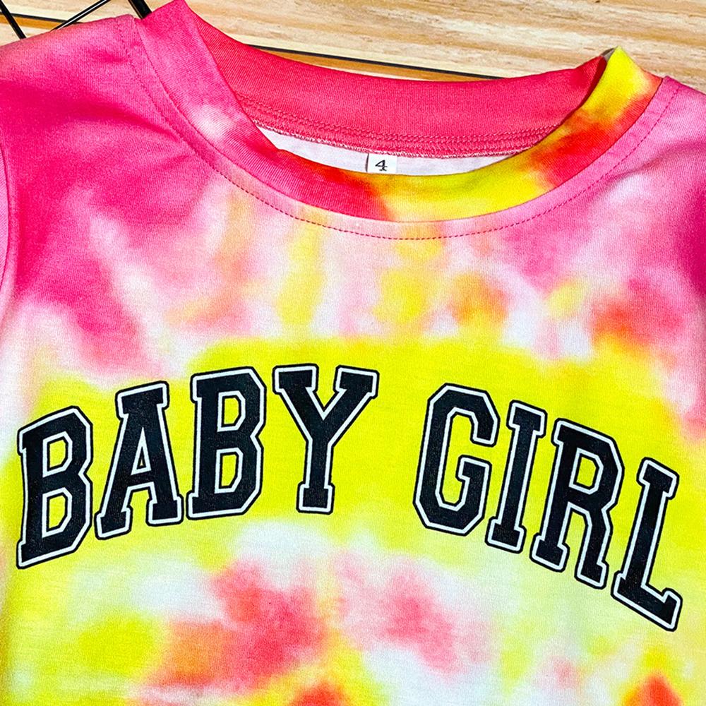 Girls Letter Printed Tie Dye Long T-shirt Wholesale Girls Clothes - PrettyKid