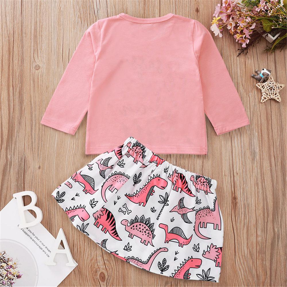 Girls Letter Printed Top & Dinosaur Bow Skirt Girls Clothes Wholesale - PrettyKid