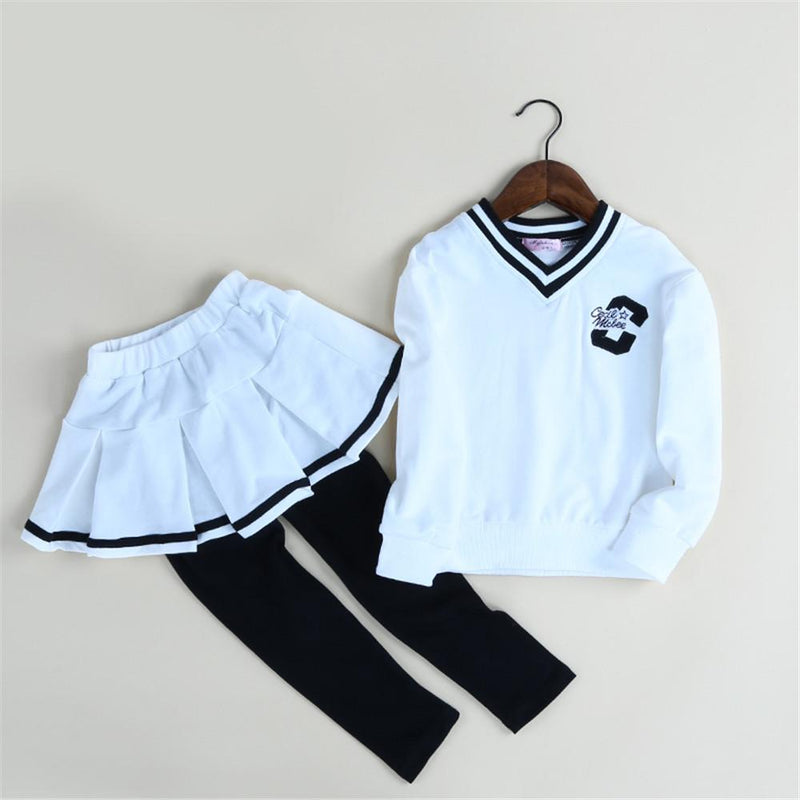 Girls Letter Printed V-neck Long Sleeve Tracksuit - PrettyKid