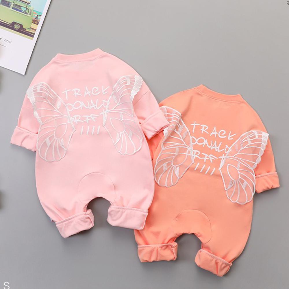 Baby Girls Letter Printed Wing Long Sleeve Rompers - PrettyKid