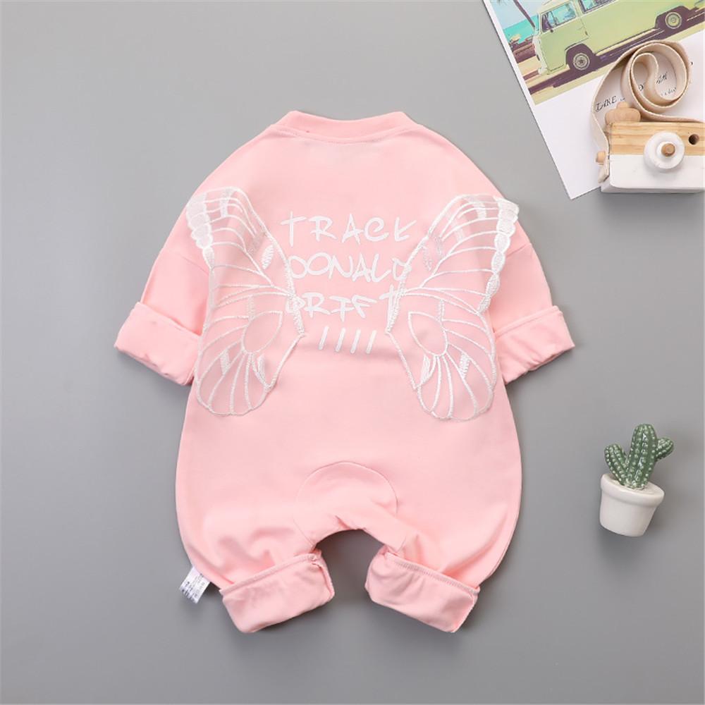 Baby Girls Letter Printed Wing Long Sleeve Rompers - PrettyKid