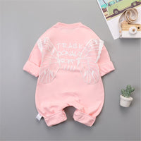 Baby Girls Letter Printed Wing Long Sleeve Rompers - PrettyKid