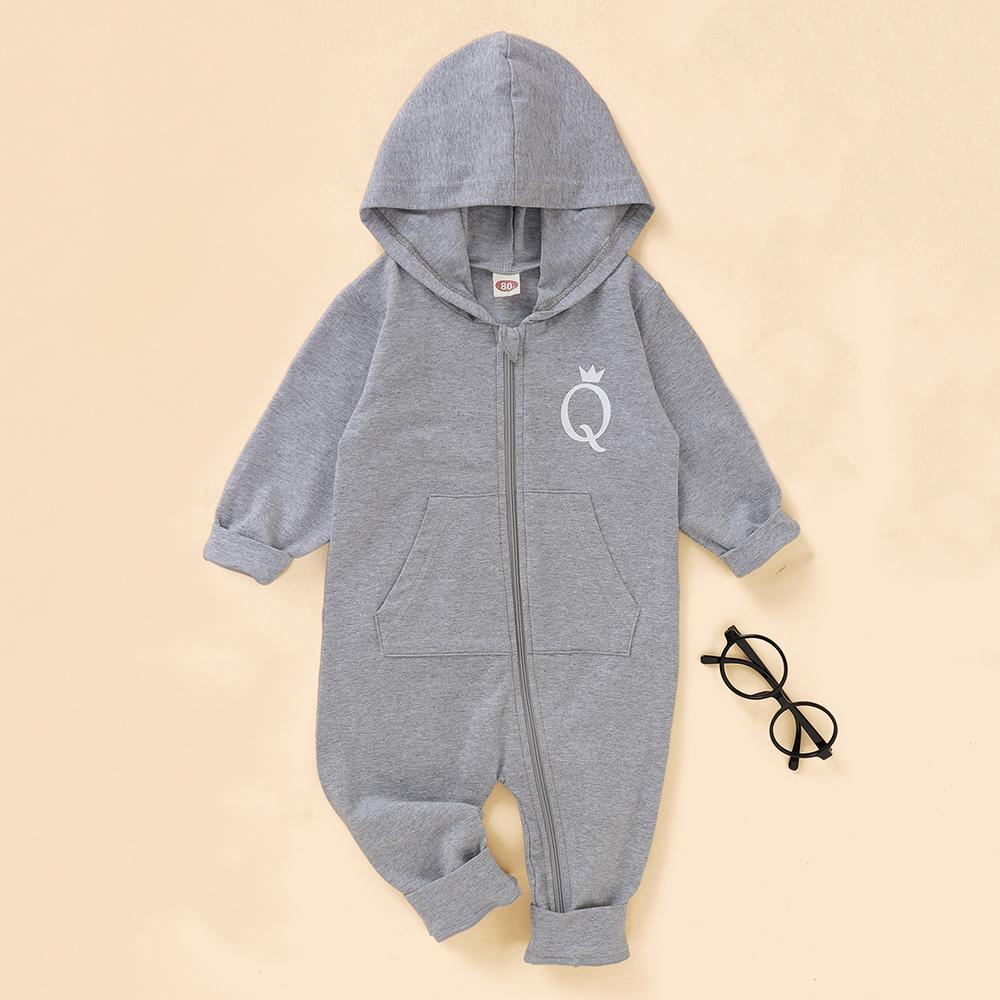 Baby Letter Q Long Sleeve Hooded Zipper Romper Baby Clothing Wholesale Distributors - PrettyKid