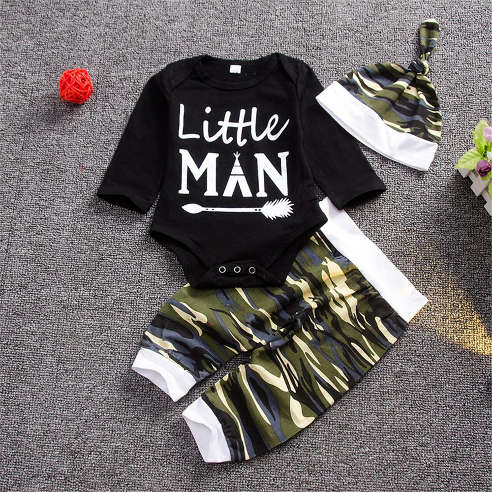 Baby Boys Letter Romper & Camo Pants & Hat Baby Clothing Wholesale - PrettyKid