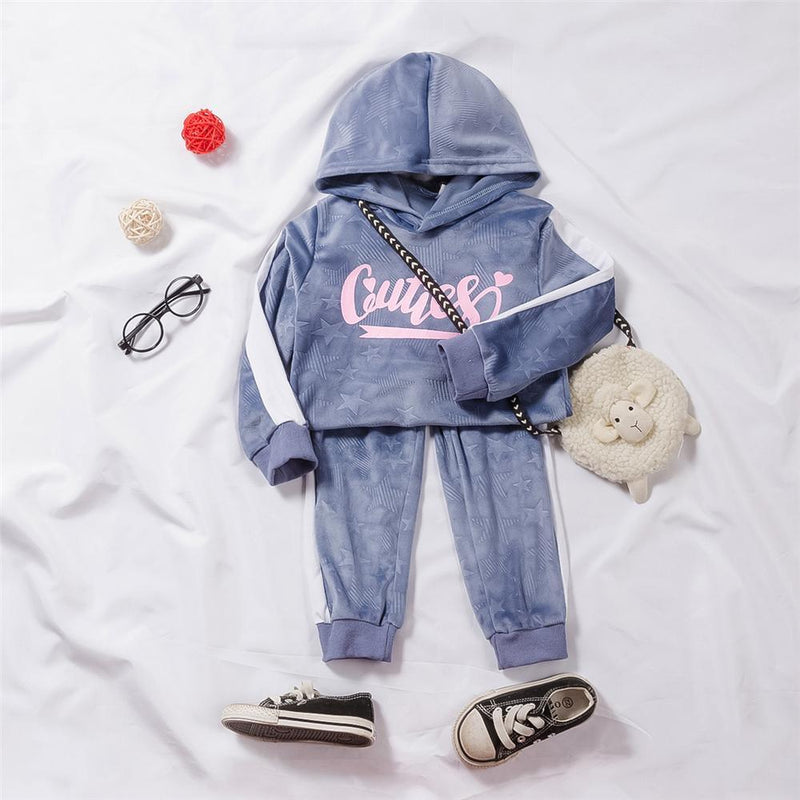 Unisex Letter Star Hooded Long Sleeve Tracksuit Wholesale Childrens Clothing - PrettyKid