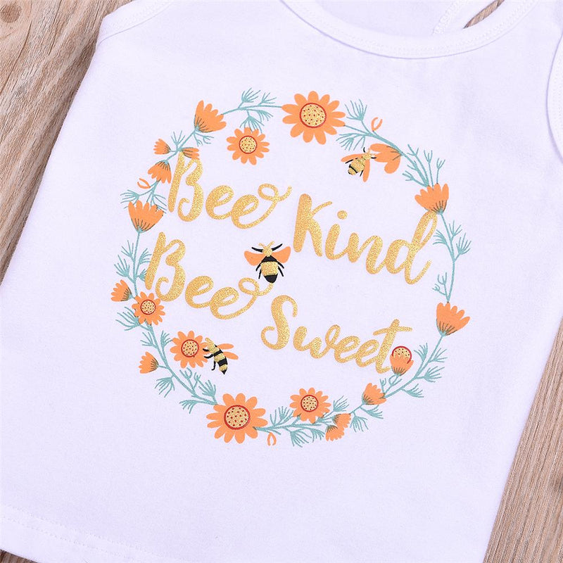 Girls Letter Sunflower Printed Sleeveless Top & Denim Shorts Wholesale Girls Boutique clothes - PrettyKid