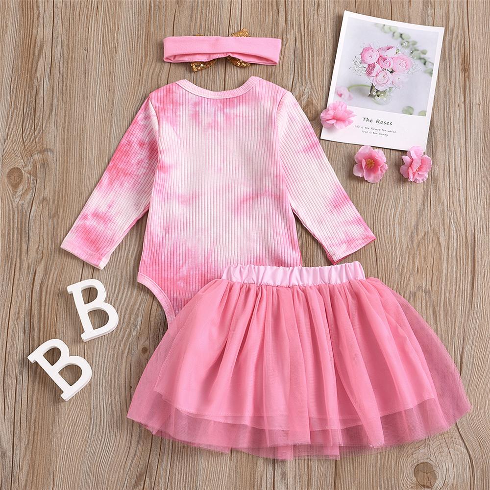 Baby Girls Letter Tie Dye Romper & Bow Decor Skirt Baby Clothing In Bulk - PrettyKid