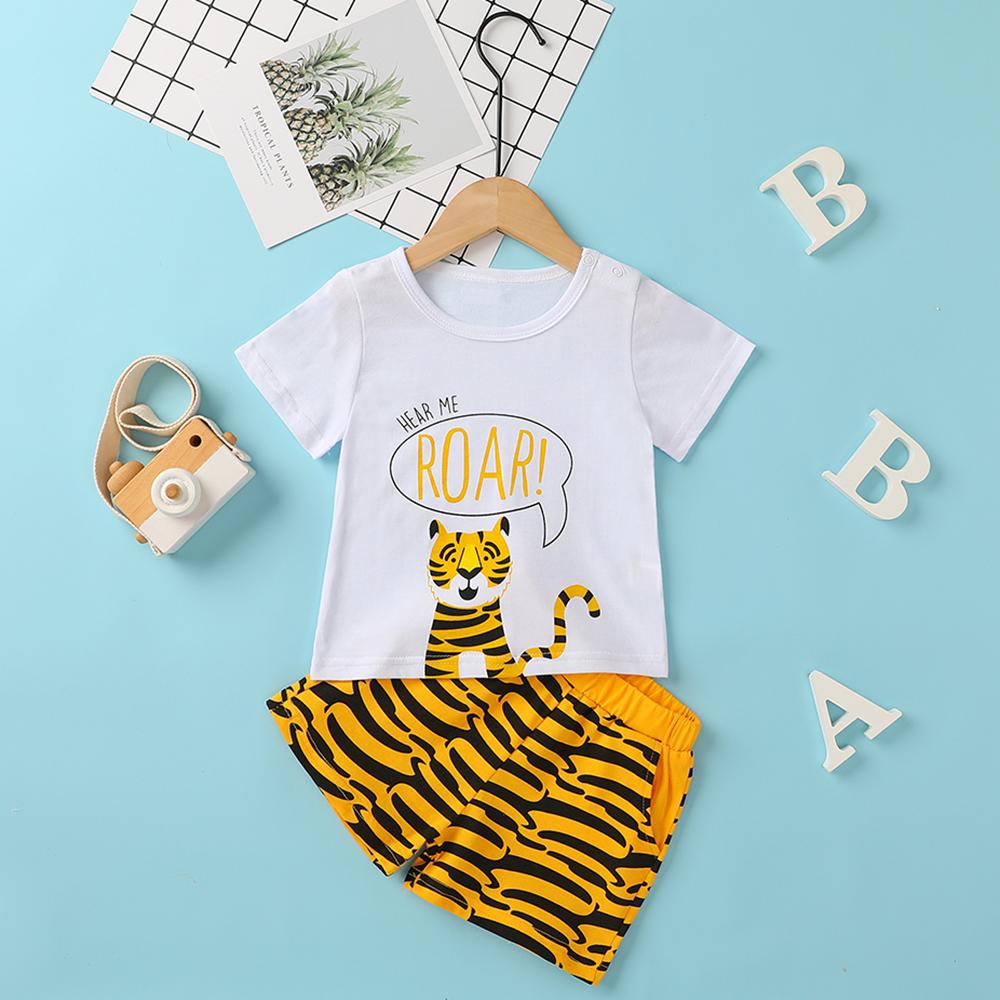 Baby Unisex Letter Tiger Printed Short Sleeve Top & Shorts Baby clothes Wholesale Distributors - PrettyKid