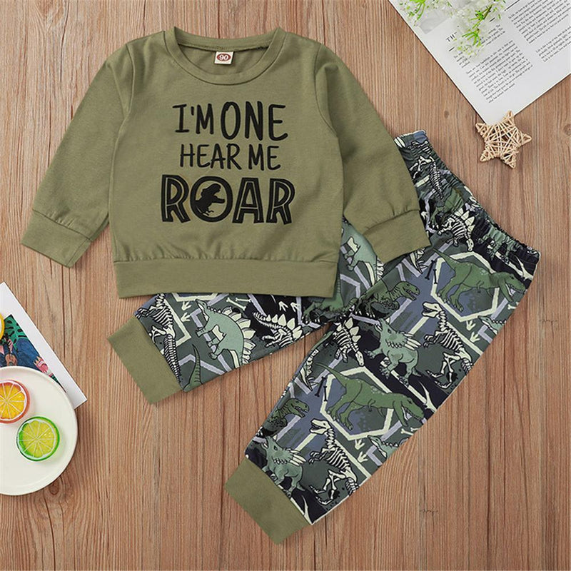 Toddler Boy Letter Long Sleeve Top & Dinosaur Pants Boys Clothes Wholesale - PrettyKid