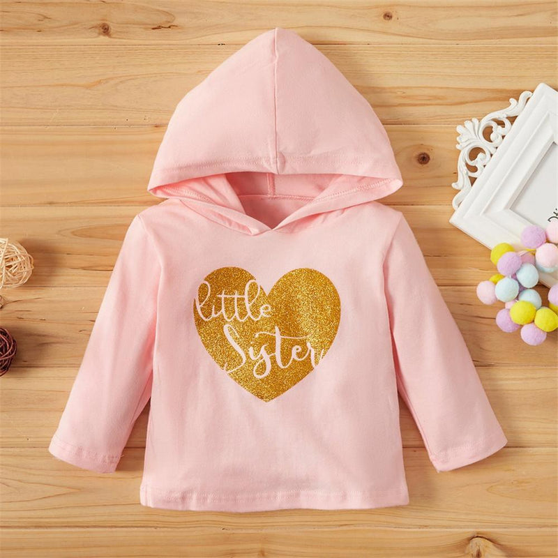 Baby Girls Letters Long Sleeve Hooded Tops - PrettyKid