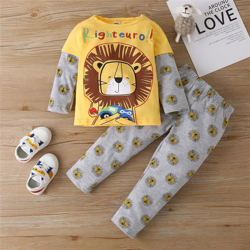 Boys Lion Cartoon Printed Top & Pants Baby Boy Boutique Wholesale - PrettyKid