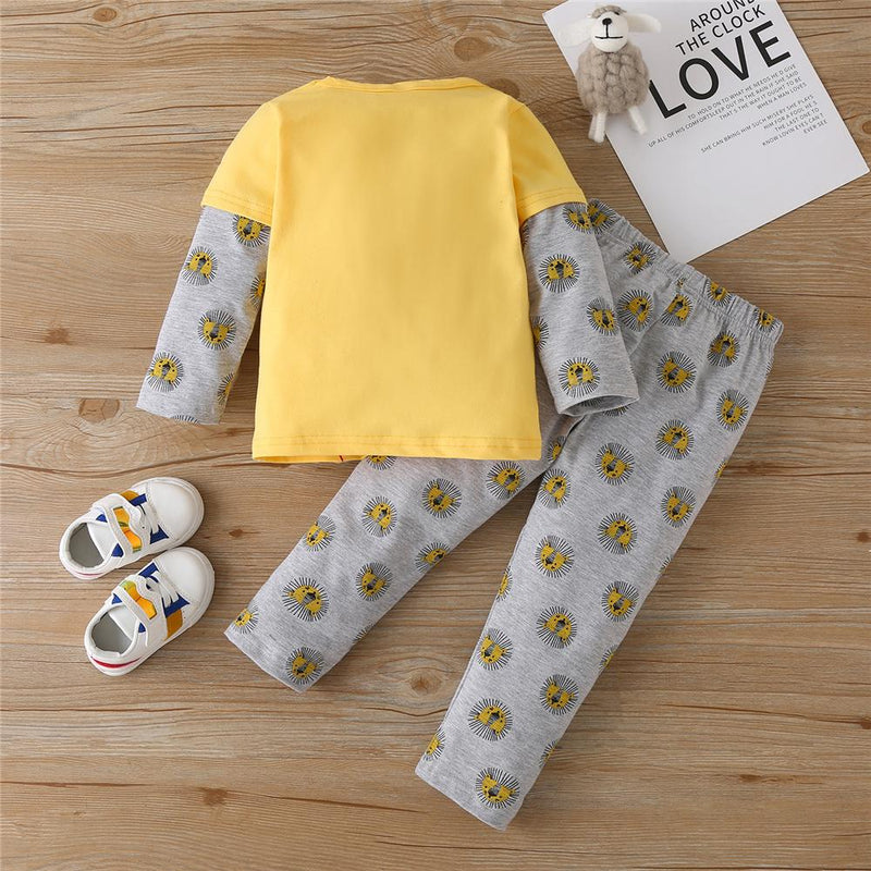 Boys Lion Cartoon Printed Top & Pants Baby Boy Boutique Wholesale - PrettyKid