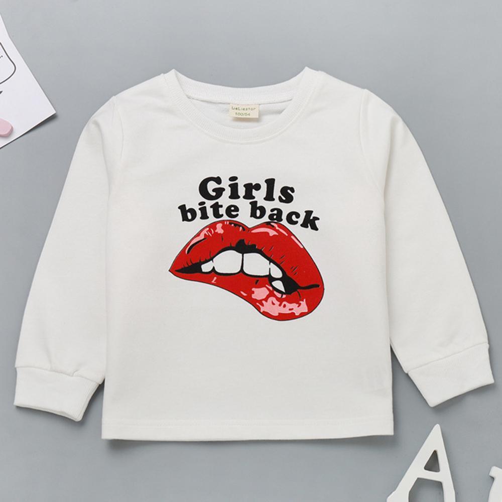 Girls Lips Pattern Printed Long Sleeve Tees Wholesale - PrettyKid