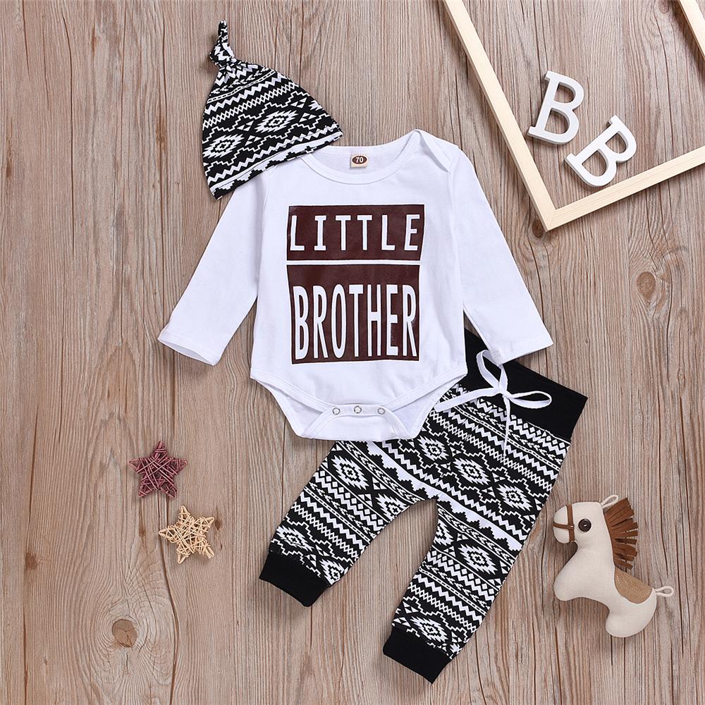 Baby Little Brother Long Sleeve Romper & Pants & Hat Baby Clothing Warehouse - PrettyKid