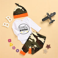 Baby Little Brother Romper & Camo Pants & Hat Wholesale Baby Boutique Items - PrettyKid