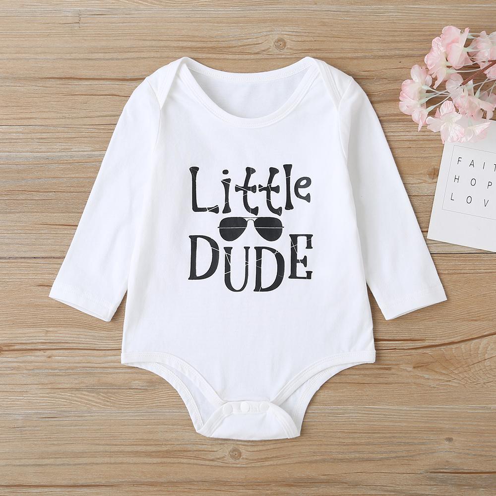 Baby Little Dude Long Sleeve Romper & Solid Overalls Baby Clothing Wholesale - PrettyKid