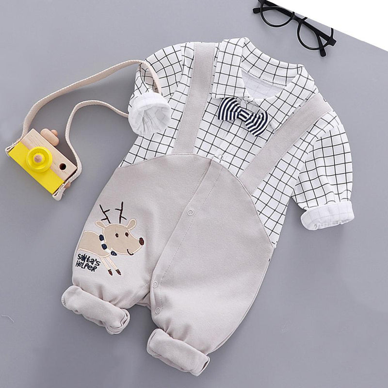 Baby Boys Little Gentleman Plaid Animal Printed Rompers - PrettyKid