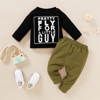 Boys Litter Guy Letter Printed Long-Sleeve Top & Solid Pants Boys Wholesale Clothing - PrettyKid