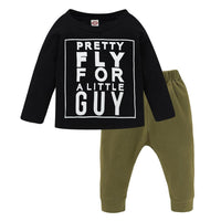 Boys Litter Guy Letter Printed Long-Sleeve Top & Solid Pants Boys Wholesale Clothing - PrettyKid