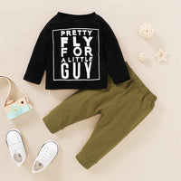 Boys Litter Guy Letter Printed Long-Sleeve Top & Solid Pants Boys Wholesale Clothing - PrettyKid