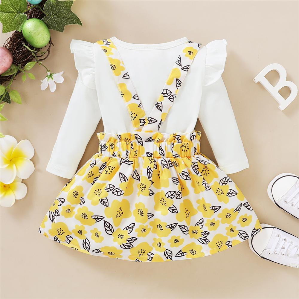Baby Girls Little Miss Sassy Pants Long Sleeve Top & Flower Suspender Skirt Baby Clothing Cheap Wholesale - PrettyKid
