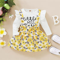 Baby Girls Little Miss Sassy Pants Long Sleeve Top & Flower Suspender Skirt Baby Clothing Cheap Wholesale - PrettyKid