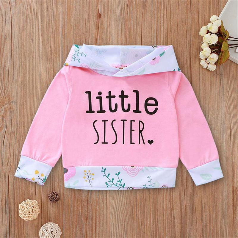 Baby Little Sister Floral Hooded Top & Bottoms Baby Clothing Warehouse - PrettyKid
