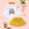 Baby Little Sister Ruffled Long Sleeve Romper & Solid Skirt & Headband Baby Outfits - PrettyKid