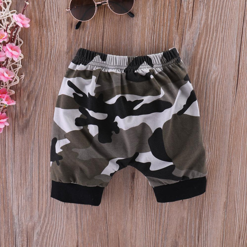 Baby Boys Little King LetterPrinted Short Sleeve Top & Camo Shorts Baby Clothing Cheap Wholesale - PrettyKid