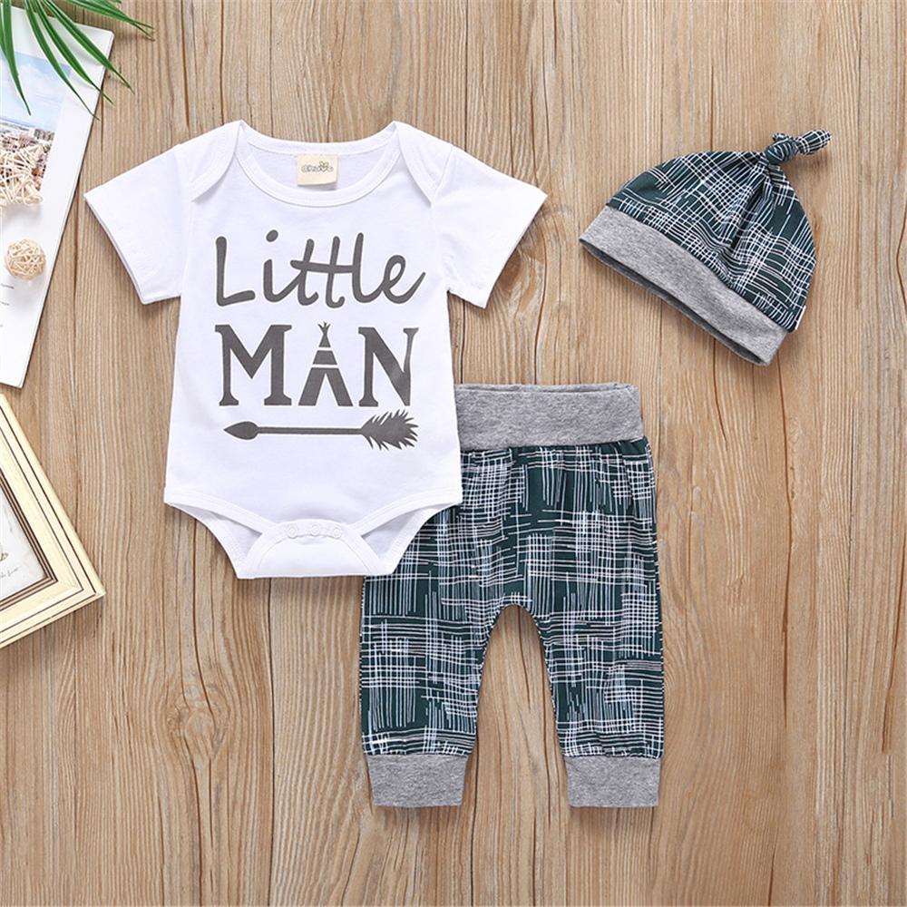 Baby Little Man Printed Short Sleeve Romper & Pants & Hat Baby Boutique clothes Wholesale - PrettyKid